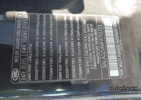 2015 Land Rover Lr4 from USA, damaged, VIN SALAG2V64FA755723